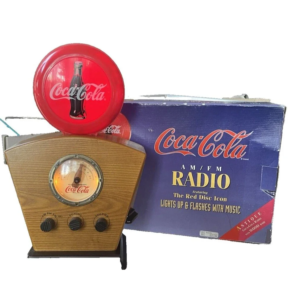 Vintage Coca Cola AM/FM Wood Radio Flashing Light Antique Style Box Works 15x10